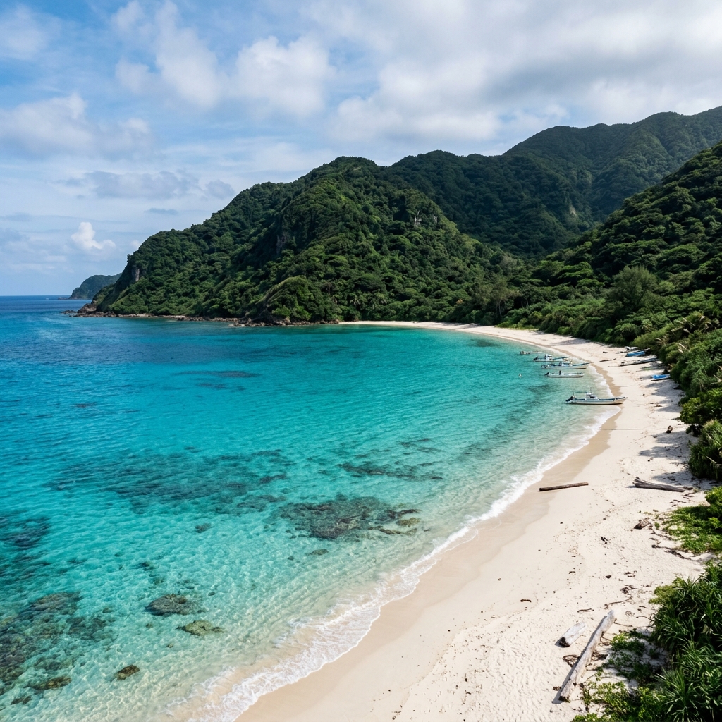 Beautiful untouched beach with turquoise water and lush green jungle in the background