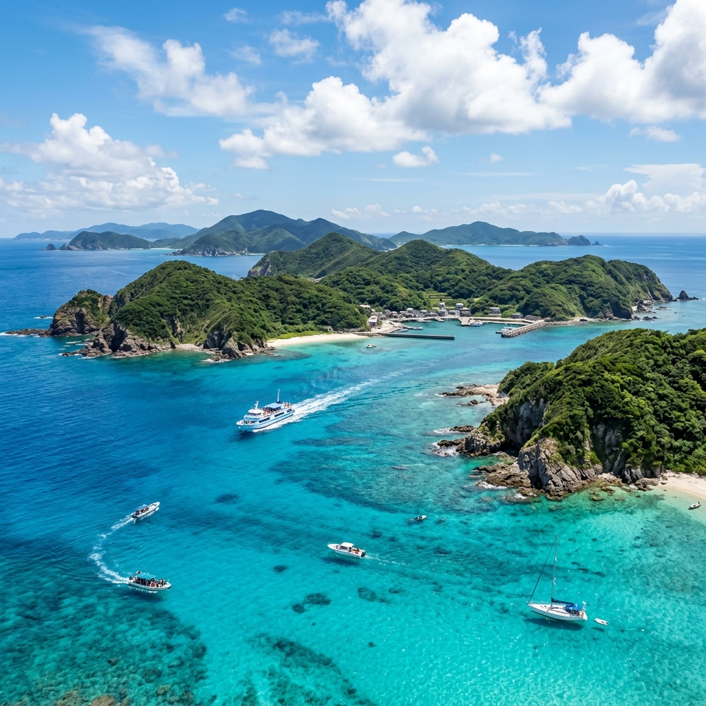 Snorkelers exploring the vibrant coral reefs of the Kerama Archipelago, Okinawa