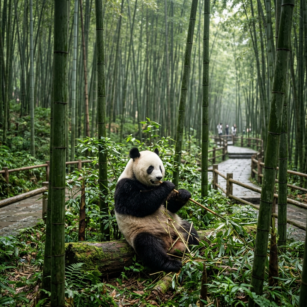 Giant panda eating bamboo at Chengdu Research Base
