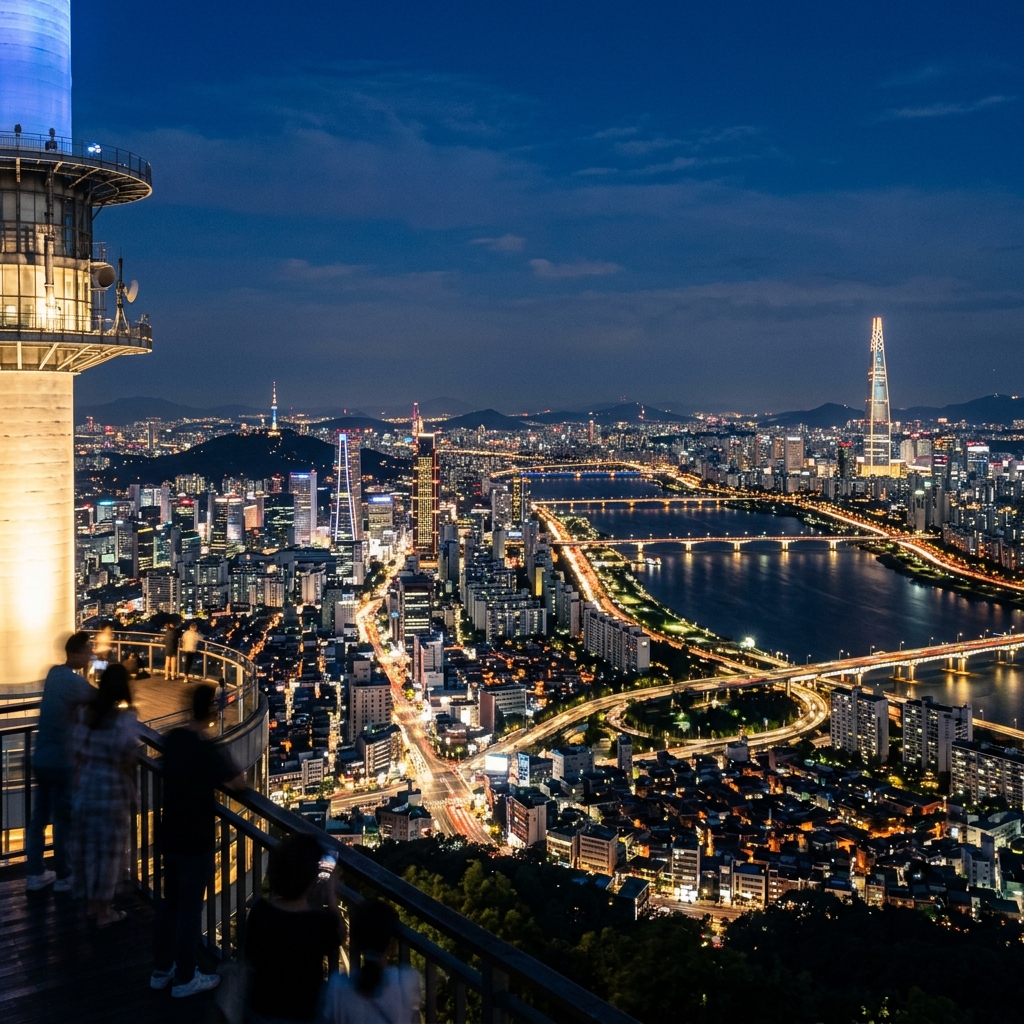 Night photography of Seoul from Namsan Tower