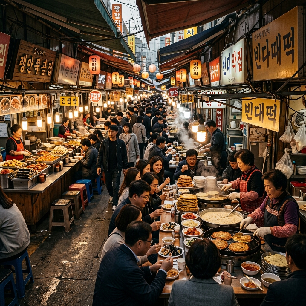 Gwangjang Market food stalls in Seoul