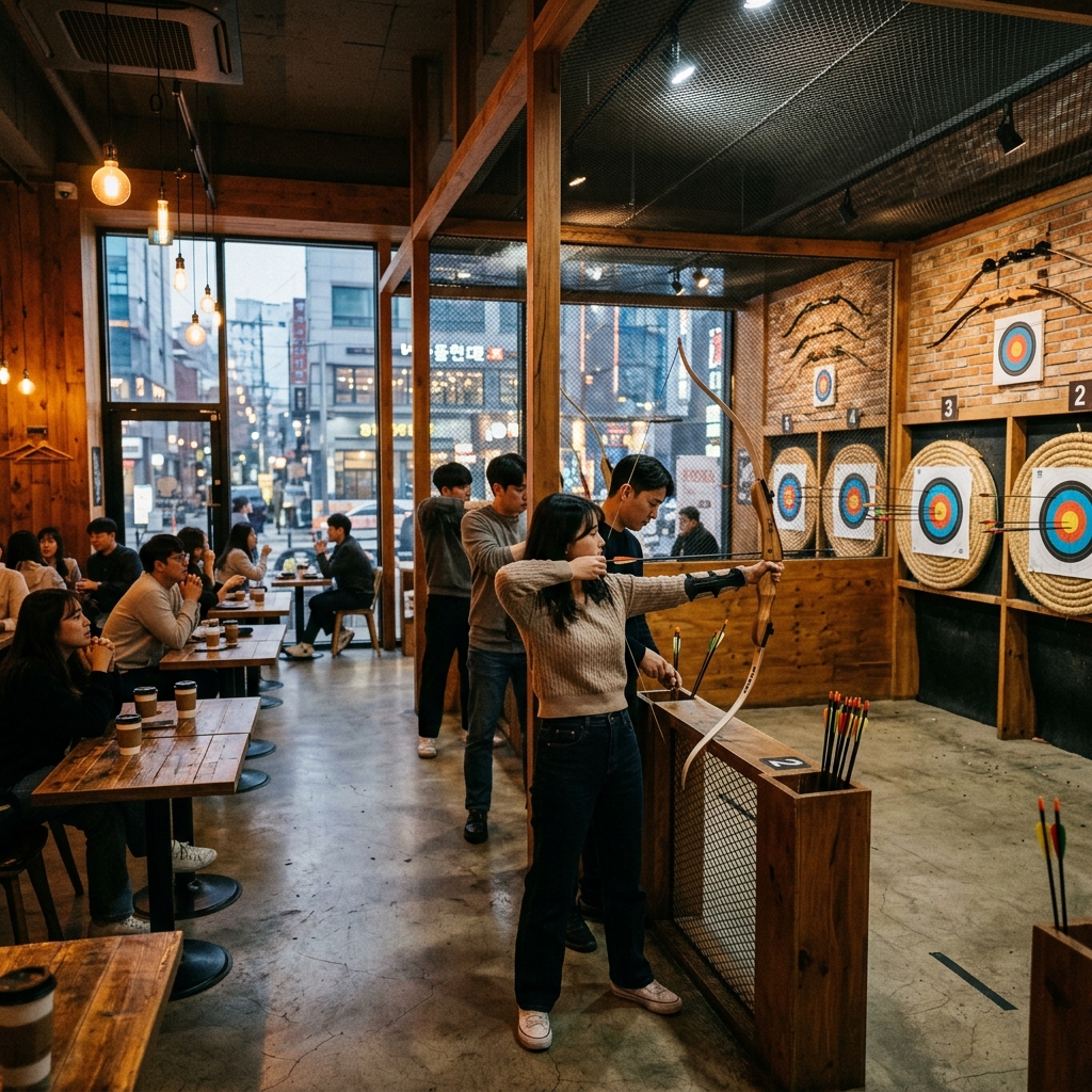 Archery cafe in Seoul with indoor lanes and target boards