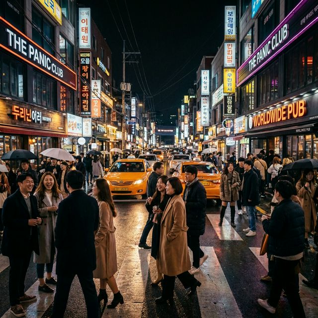 Seoul Itaewon Nightlife Vibrant Neon Signs