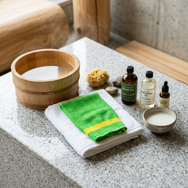 Traditional Korean Bathhouse Items and Italy Towel