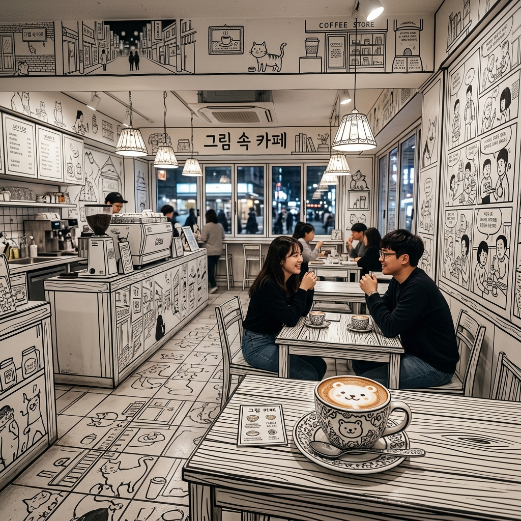 Themed cafes in Seoul featuring animal cafes and 2D comic concepts