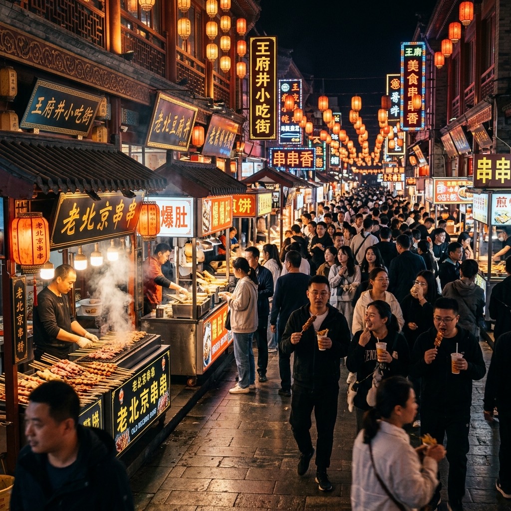 Night market and street food scene in China