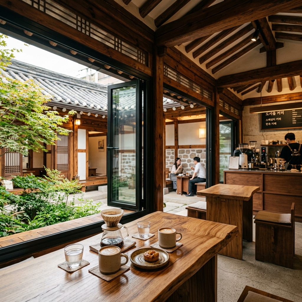 Traditional Korean Hanok Cafe with Modern Elements
