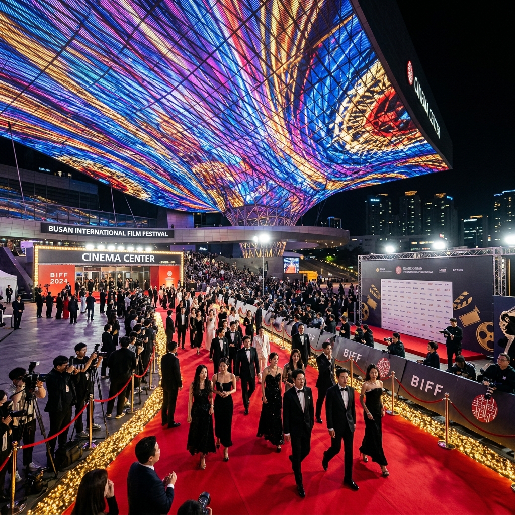 Busan Cinema Center with a red carpet and a crowd during BIFF