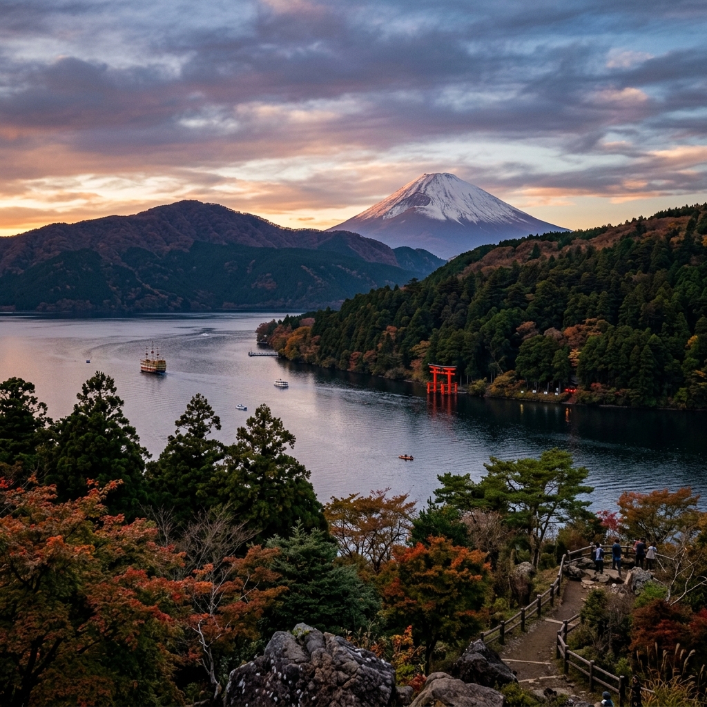Scenic view of day trip destinations from Tokyo including temples, Mount Fuji, and coastal towns