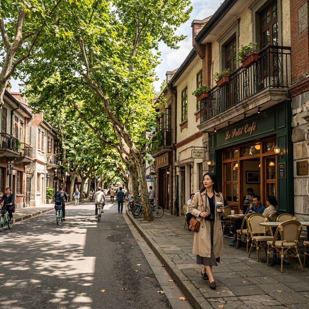 Shanghai French Concession tree-lined streets and colonial villas