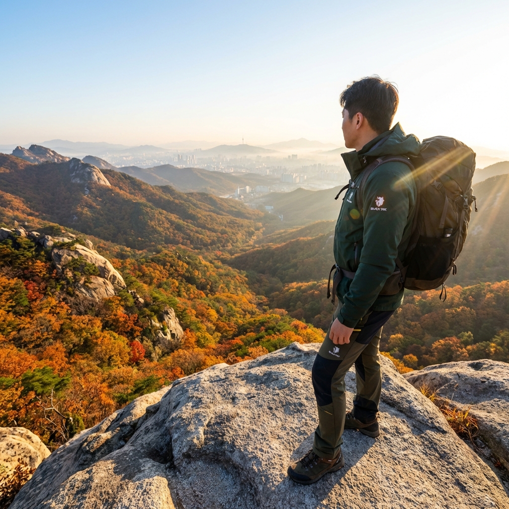Premium Korean Hiker on Granite Ridge