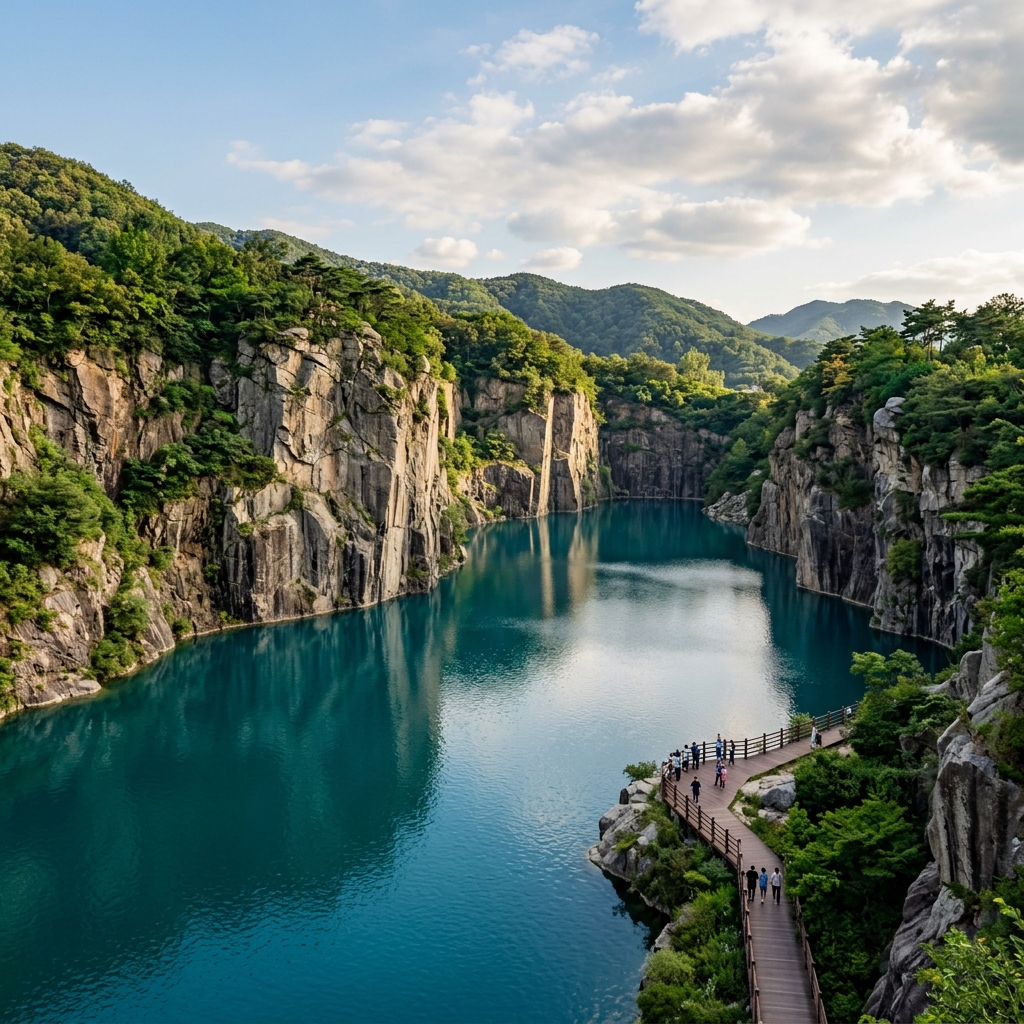 Pocheon Art Valley quarry lake and cliff landscape