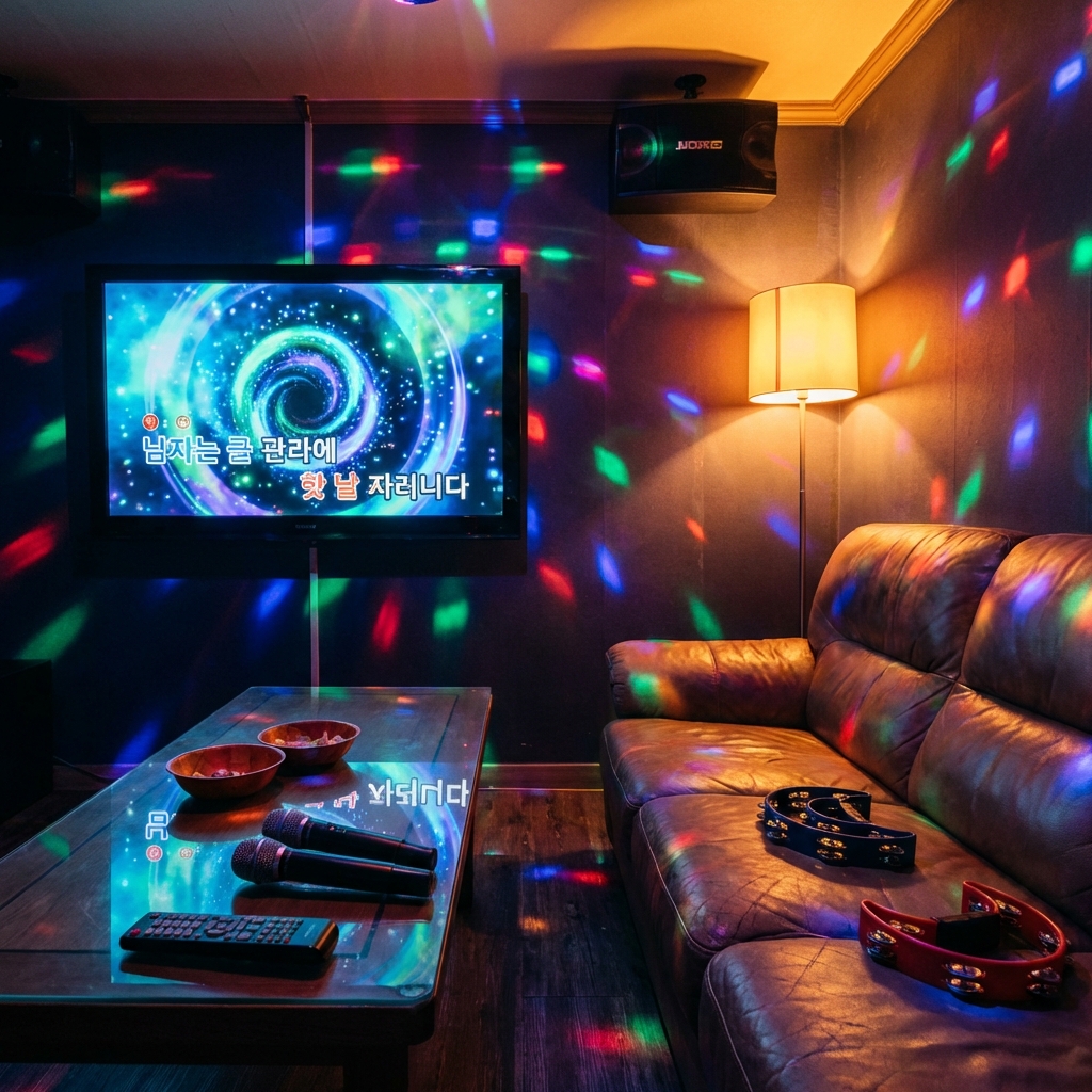 Modern Korean Noraebang with AI scoring display