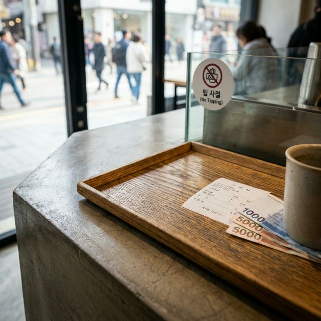 Korean restaurant bill with credit card and no tipping required cultural guide